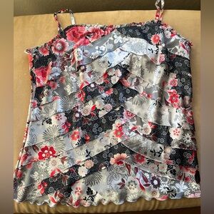 Satin looking camisole, red, black, silvery/gray